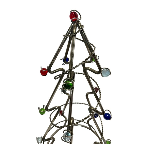 Spiral Metal Christmas Tree Multi Colored‎ Marble Ornaments Holiday Table 14" - Picture 3 of 6